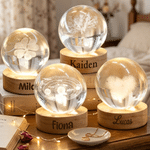 Personalized Four-Leaf Cover Round Crystal Ball LED Night Light with Name and Wooden Base Home Decor Birthday Gift for Kids Friends