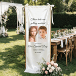Bannière de mariage en soie personnalisée avec nom et date Cadeau de fête de mariage pour les mariés