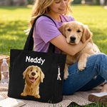Bolso tote de pana personalizado con nombre y diseño de dibujo animado de mascota gran capacidad regalo de cumpleaños para dueños de mascotas