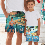 Personalised Cute Sea Animal 3D Cartoon Character Kid Adult Swim Trunks with Name Summer Vacation Father's Birthday Gift for Boy Teen Man