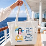 Personalised Cartoon Character Cruise Ship Corduroy Tote Bag with Text and Name Travel Essential Daily Use Birthday Gift for Her