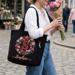 Personalized Birth Flower Wreath Large Capacity Corduroy Tote Bag with Name Travel Essential Birthday Mother's Day Gift for Mom Woman