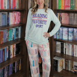Personalised Bookshelf Comfortable Pyjama Set with Pockets and Name Home Wear Reading Birthday Gift for Book Lover