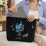 Personalised Birth Flower Large Capacity Corduroy Tote Bag with Name Travel Essential Birthday Mother's Day Gift for Mom Woman