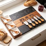 Título grabado personalizado 1-4 Nombres Acacia Mármol 11 Pcs Tabla de Cortar Posavasos Set con Tazón y Cuchara Día del Padre Housewarming Regalo para Papá
