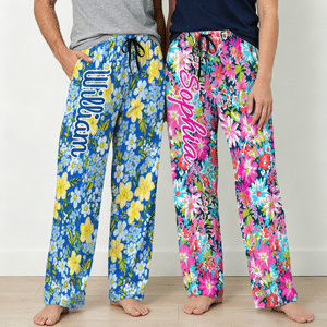 Personalised Watercolor Floral Style Drawstring Pyjama Pants with Name Daily Wear Birthday Gift for Women Men