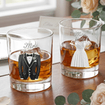 Personalised Sophisticated Tuxedo Wedding Dress Design 10 oz Whiskey Glass Wedding Celebrate Party Gift for Newlyweds