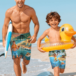 Personalised Cute Sea Animal 3D Cartoon Character Kid Adult Swim Trunks with Name Summer Vacation Father's Birthday Gift for Boy Teen Man