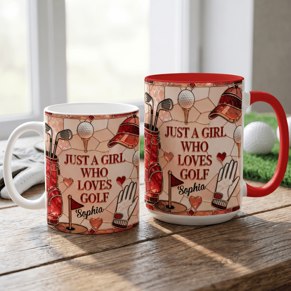 Personalized Multicolor Just A Girl Who Loves Golf 11 oz 15 oz Ceramic Mug with Name Daily Use Birthday Gift for Golf Lovers