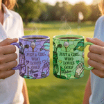 Personalized Multicolor Just A Girl Who Loves Golf 11 oz 15 oz Ceramic Mug with Name Daily Use Birthday Gift for Golf Lovers