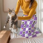 Personalizowane spodnie piżamowe z nadrukiem łapek i szachownicy z 1-4 zdjęciami pupila i imieniem prezent dla miłośników pupili