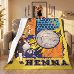 Personalised Volleyball Cartoon Character Soft Throw Blanket with Name Home Decor Team Birthday Gift for Volleyball Players