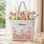 Personalisierter Cord Shopper mit Aquarell Geburtsblumen und Namen | großes Fassungsvermögen | Tragetasche | Tote Bag | Geburtstag Geschenk für Frauen