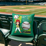 Personalized Multicolor Cartoon Character Baseball Softball Soft Throw Pillow Cover with Name Home Decor Game Day Team Gift for Athlete Coach