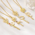 Collier de fleur de naissance personnalisé avec nom Cadeau d'anniversaire pour Maman Grand-mère Tante Petite amie