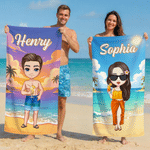 Personalized Cartoon Character Quick Dry Oversized Beach Towel with Name Travel Use Summer Beach Party Gift for Family Friend Kid