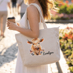 Personalized Highland Cow Large Capacity Corduroy Tote Bag with Name Travel Essential Birthday Gift for Woman Highland Cow Lover