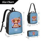 Sac à dos personnalisé avec nom Sac à dos Highland Cow Birth Flower Lunch Bag Trousse à crayons Retour à l'école Cadeau d'anniversaire pour étudiant