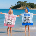 Personalized Cute Cartoon Animal Soft Hooded Beach Towel with Name Beach Party Birthday Gift for Kids