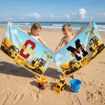 Personalized Construction Truck Design Oversized Quick Dry Beach Towel with Name and InItial Travel Essential Birthday Beach Party  Gift for Kids Boys