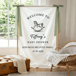 Personalized Bow Trojan Horse Sheep Stroller Silk Banner with Name Title and Date Baby Shower Gift for Newborn Parents