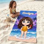 Personalized Cartoon Character Quick Dry Oversized Beach Towel with Name Travel Use Summer Beach Party Gift for Family Friend Kid