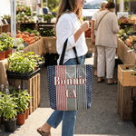 Personalised Stars and Stripes Design Large Tote Bag with Name and Area Independence Day Gift For Americans