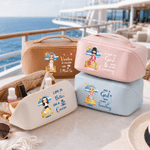 Personalized Cartoon Character PU Leather Wide Opening Makeup Bag with Name and Text Travel Essentials Birthday Gift for Women