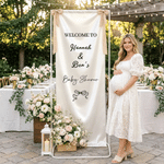 Personalized Bow Trojan Horse Sheep Stroller Silk Banner with Name Title and Date Baby Shower Gift for Newborn Parents