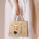 Personalizowana torba jutowa dla kobiet z kwiatem urodzinowym w stylu kreskówkowym i imieniem prezent na ślub urodziny Dzień Matki dla niej