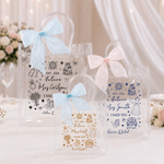 Personalised Wedding Elements Cute Bow Clear Gift Bag with Text Year and Name Wedding Party Gift for Bridesmaids Newlyweds