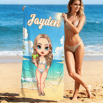 Personalized Cartoon Character Quick Dry Oversized Beach Towel with Name Travel Use Summer Beach Party Gift for Family Friend Kid