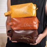 Sac de maquillage en cuir PU imperméable et personnalisé avec nom Home Business Trip Father's Day Gift for Man Boyfriend Father
