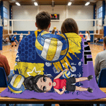 Personalised Volleyball Cartoon Character Soft Throw Blanket with Name Home Decor Team Birthday Gift for Volleyball Players