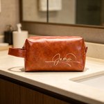 Sac de maquillage en cuir PU imperméable et personnalisé avec nom Home Business Trip Father's Day Gift for Man Boyfriend Father