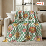 Personalisierte Multicolor Plaid Blume Lächeln emoji weiche Decke mit Namen täglichen Gebrauch Geburtstag Jahrestag Geschenk für Familie Freunde | Callie × emoji ™