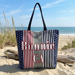 Personalised Stars and Stripes Design Large Tote Bag with Name and Area Independence Day Gift For Americans