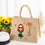 Personalizowana torba jutowa dla kobiet z kwiatem urodzinowym w stylu kreskówkowym i imieniem prezent na ślub urodziny Dzień Matki dla niej