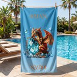 Personalised Dragon Birthstone Quick Dry Beach Towel with Name Outdoor Beach Party Essential Birthday Gift for Dragon Lovers Kids