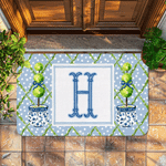 Personalized Chinoiserie Initial Blue White Doormat Home Decor Housewarming Birthday Gift for Family Friend