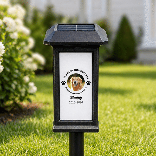 Personalized Pet Photo Paw Print Solar Garden Light with Name and Date Memorial Gift for Pet Owners