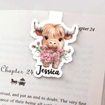 Personalised Highland Cow Birth Flower Magnetic Bookmark Clip with Name Birthday Holiday Gift for Bookworms Reading Lovers