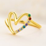 Personalized 1-10 Birthstones Family Heart Sterling Silver Ring Women's Jewelry Birthday Mother's Day Gift for Grandma Mom