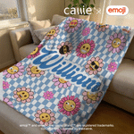 Personalisierte Multicolor Plaid Blume Lächeln emoji weiche Decke mit Namen täglichen Gebrauch Geburtstag Jahrestag Geschenk für Familie Freunde | Callie × emoji ™