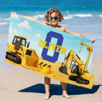 Personalized Construction Truck Design Oversized Quick Dry Beach Towel with Name and InItial Travel Essential Birthday Beach Party  Gift for Kids Boys