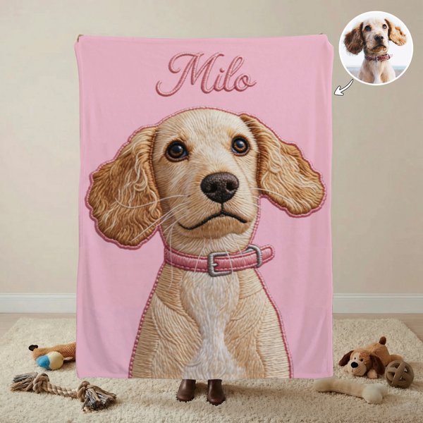 Couverture personnalisée avec photo de l'animal de compagnie et nom pour la maison, le voyage et l'usage quotidien Cadeau d'anniversaire pour les propriétaires d'animaux de compagnie.