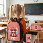 Sac à dos personnalisé avec nom Sac à dos Highland Cow Birth Flower Lunch Bag Trousse à crayons Retour à l'école Cadeau d'anniversaire pour étudiant