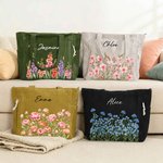 Gepersonaliseerde Geboorte Bloemen Naam Corduroy Grote Capaciteit Corduroy Tote Bag met Ritssluiting en Front Pocket Dagelijks Gebruik Verjaardag Reiscadeau voor Haar