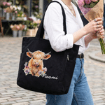 Personalized Highland Cow Large Capacity Corduroy Tote Bag with Name Travel Essential Birthday Gift for Woman Highland Cow Lover