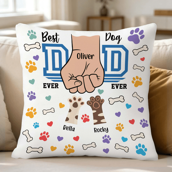 Personalised Pet Paw and Human Fist Bump Design Soft Cushion Cover with Name Home Decor Father's Day Gift for Pet Owner Lover